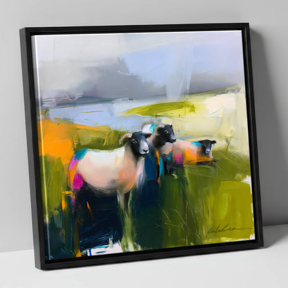 Vibrant Herdwick Sheep on Fellside lake district wildlife canvas wall art in black frame