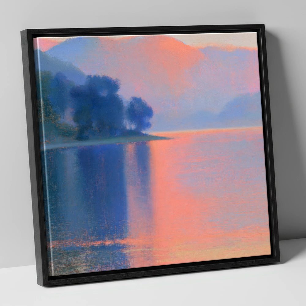 Pastel Sunset Over The Lake lake district lake canvas wall art in black frame