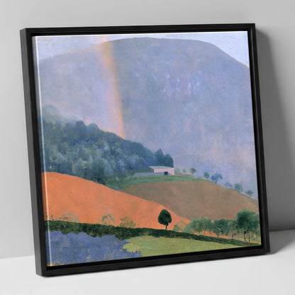 Fell Barn Under a Rainbow lake district sky canvas wall art in black frame