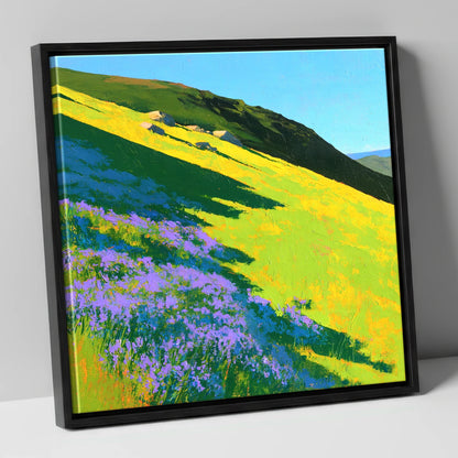 Purple Heather and Fellside Shadows flowers & fellsides canvas wall art in black frame