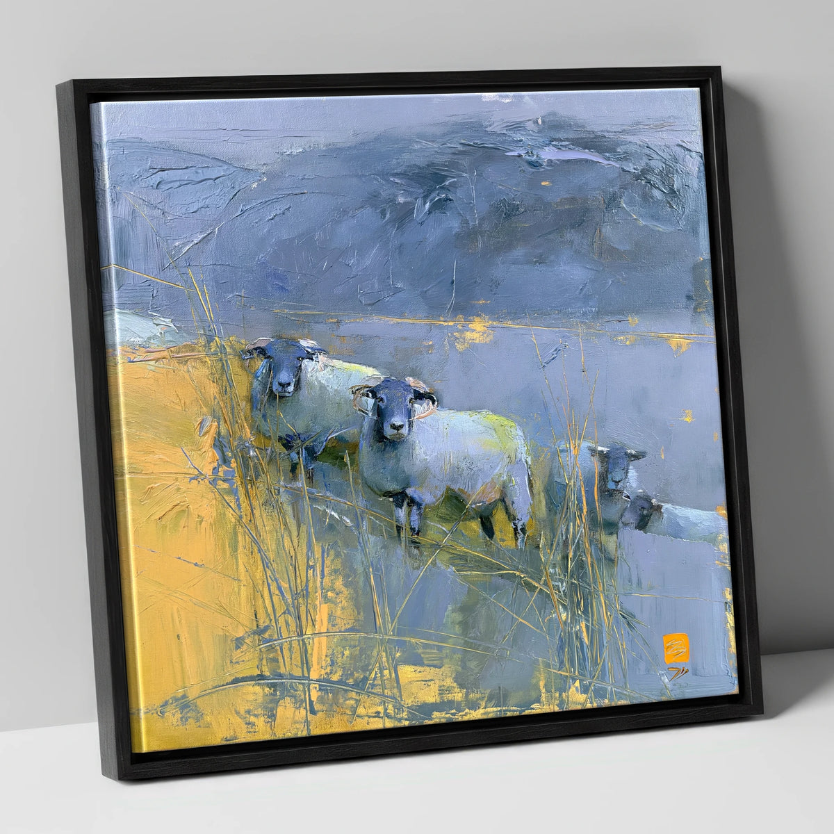 Herdwick Sheep Against Slate Fells lake district wildlife canvas wall art in black frame