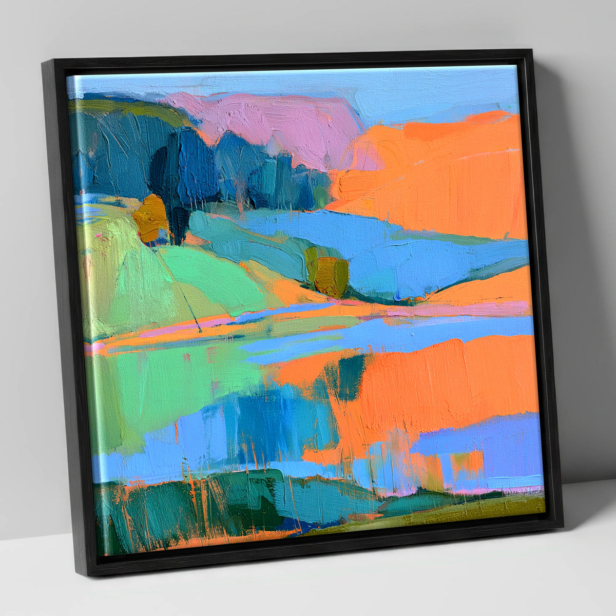 Vibrant Calm Lake Reflections lake district lake canvas wall art in black frame
