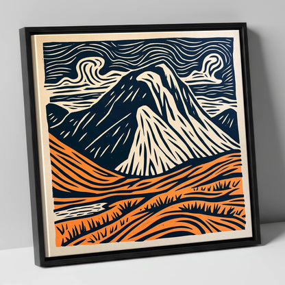 Great Gable in Navy and Orange lake district fell canvas wall art in black frame