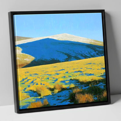 Frosted Knott Above Sunlit Moorland lake district fell canvas wall art in black frame