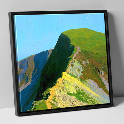 Sunlit Crag Hill Ridge Path lake district fell canvas wall art in black frame