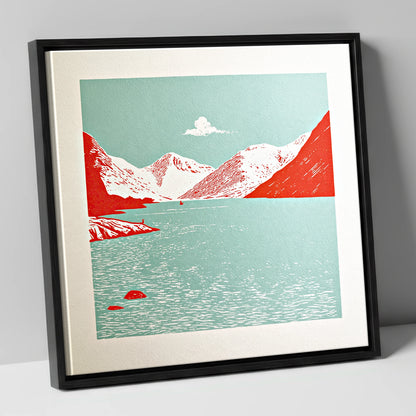 Vibrant Red Wastwater Landscape lake district lake canvas wall art in black frame