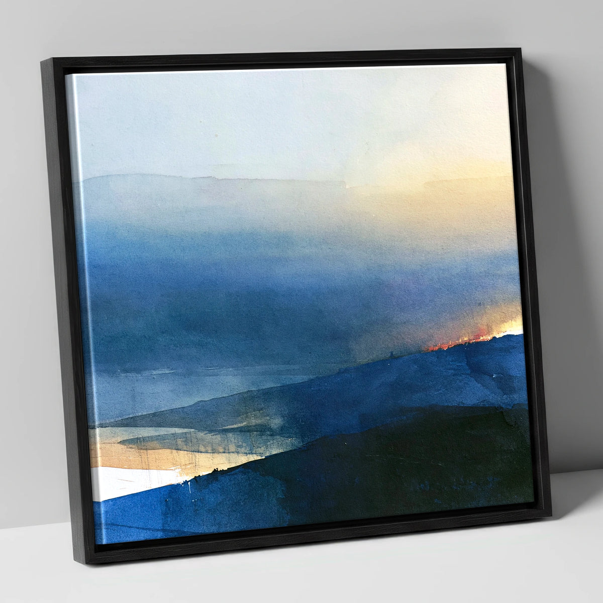Summit View in Deep Indigo lake district fell canvas wall art in black frame