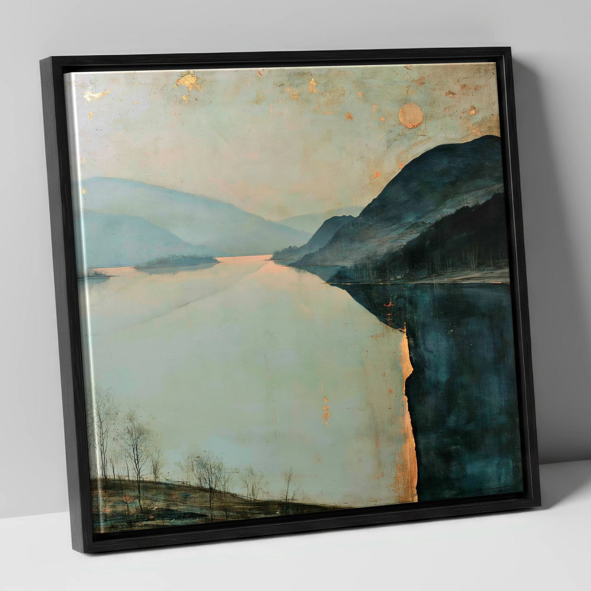 Ullswater in Slate and Gold lake district lake canvas wall art in black frame