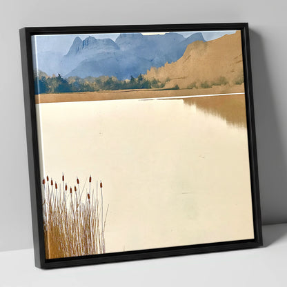 Elterwater Reeds and Slate Fells lake district lake canvas wall art in black frame