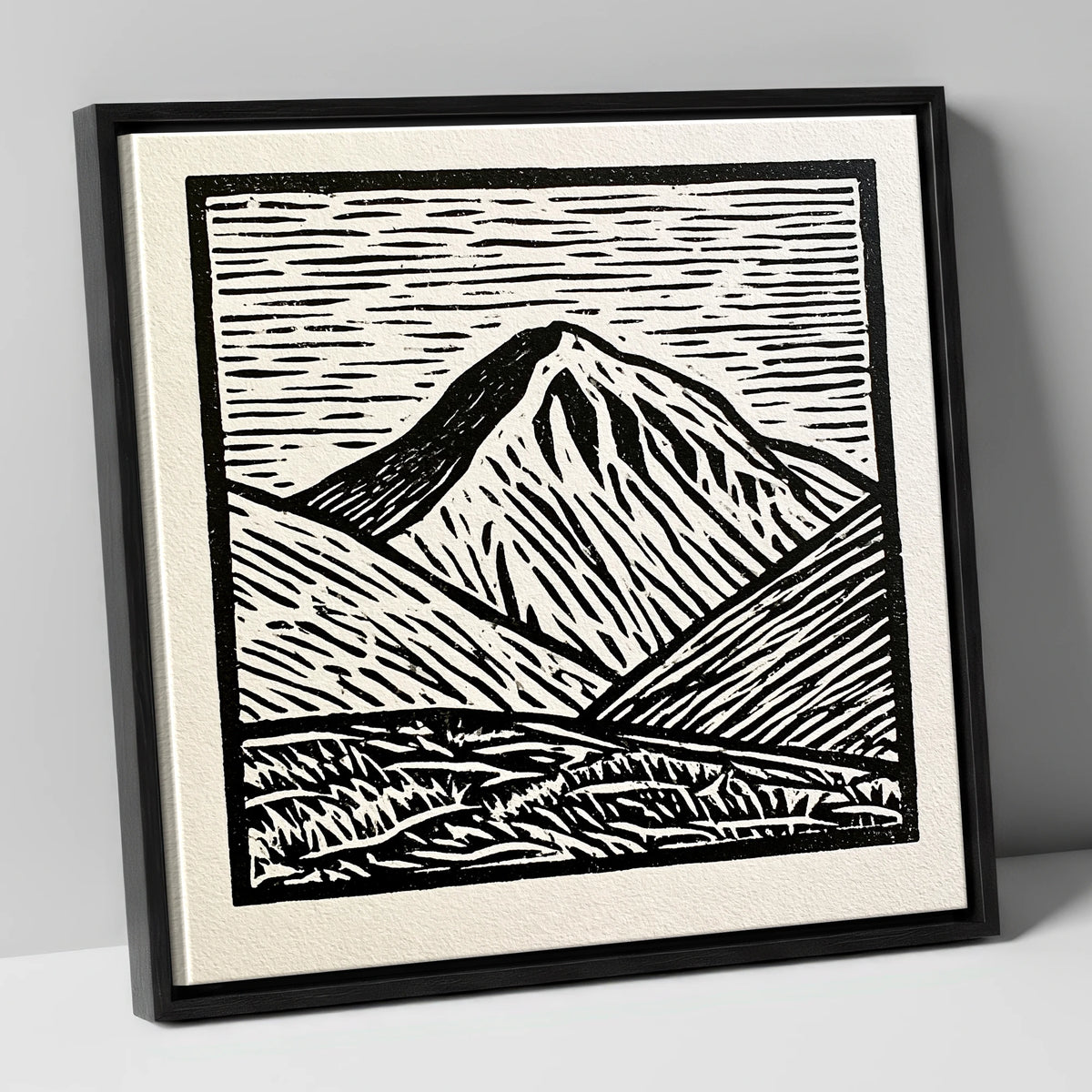 Monochrome Great Gable Peak lake district fell canvas wall art in black frame