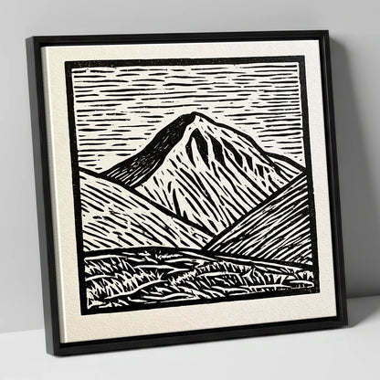 Monochrome Great Gable Peak lake district fell canvas wall art in black frame