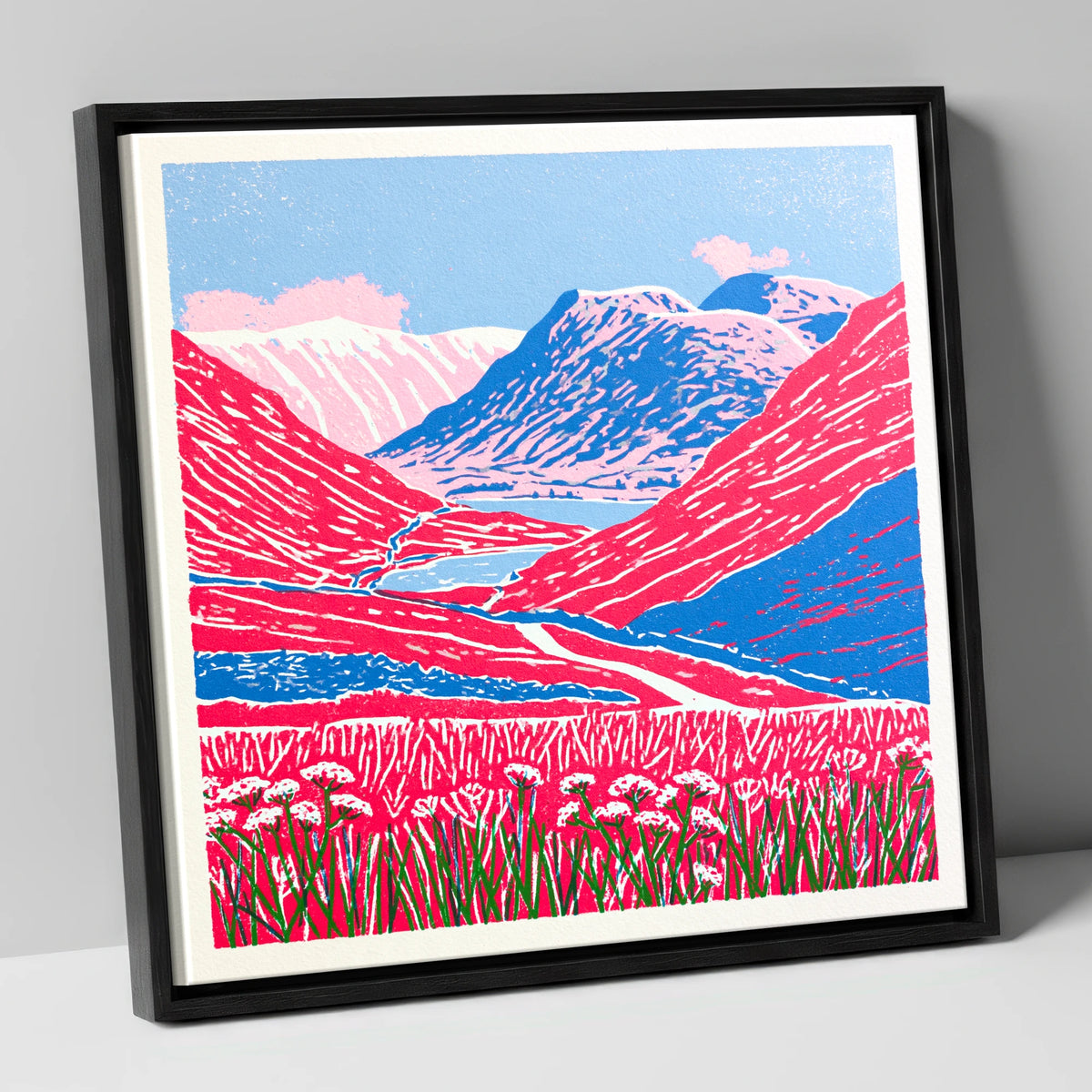 Vibrant Fells at Kirkstone Pass lake district valley canvas wall art in black frame