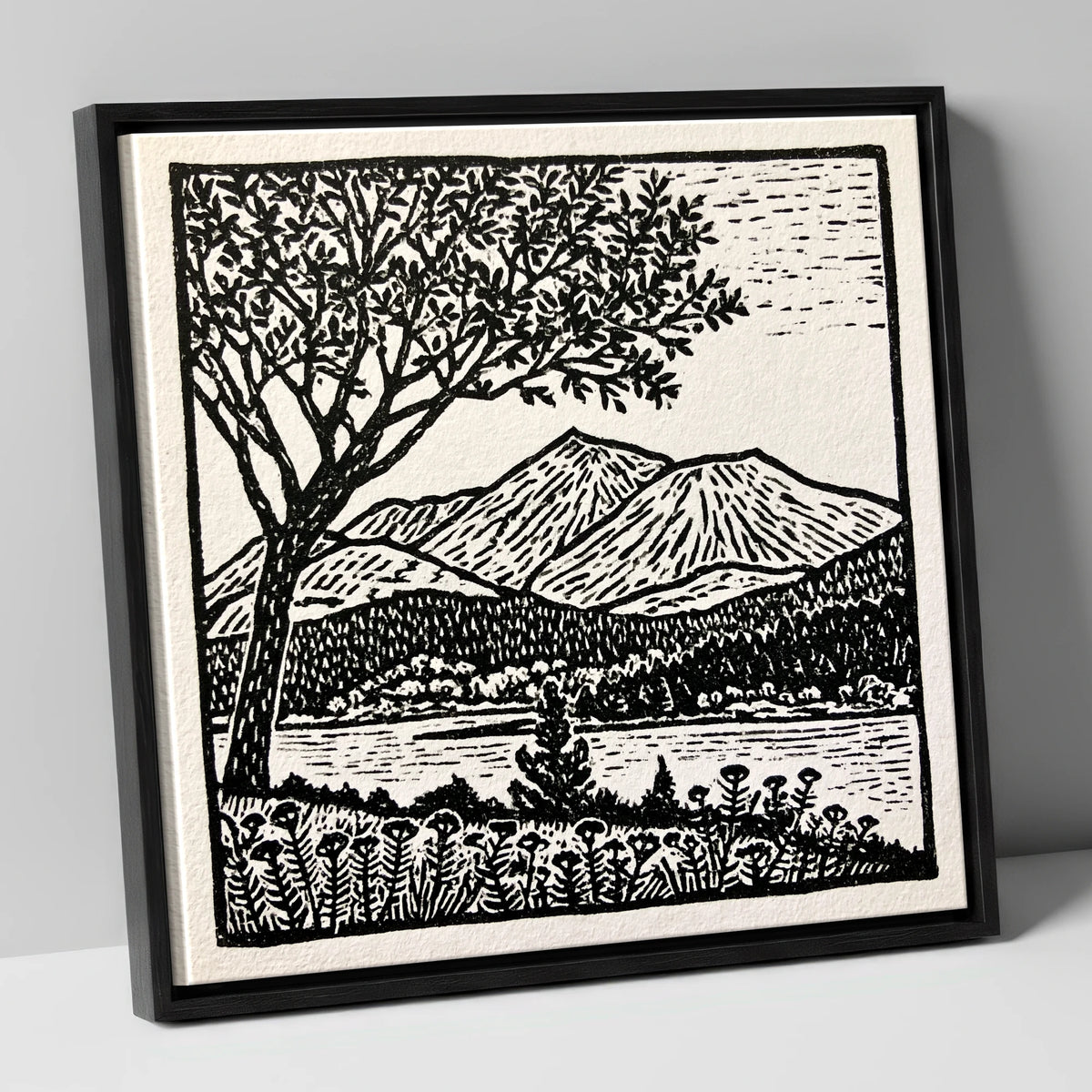 Monochrome Skiddaw and Lake lake district fell canvas wall art in black frame