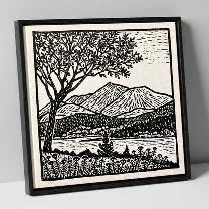 Monochrome Skiddaw and Lake lake district fell canvas wall art in black frame