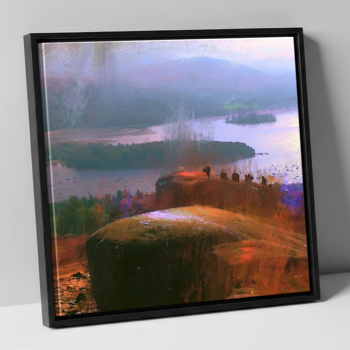 Misty Bowness from Brant Fell lake district village canvas wall art in black frame