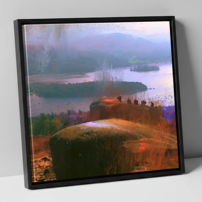 Misty Bowness from Brant Fell lake district village canvas wall art in black frame