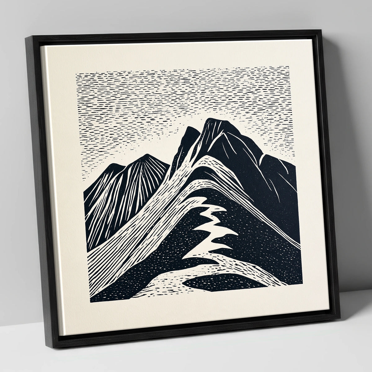 Bowfell Summit in Monochrome lake district fell canvas wall art in black frame