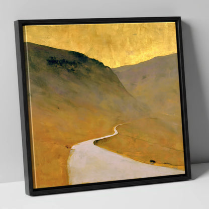 Winding Pass in Golden Light lake district valley canvas wall art in black frame