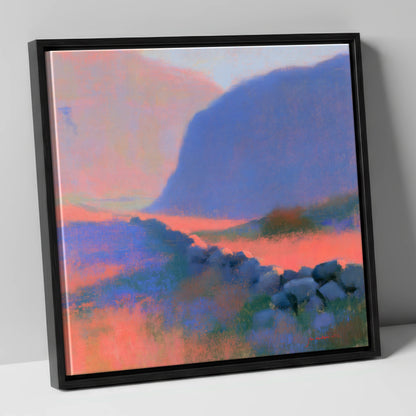 Drystone Wall in Twilight Valley lake district valley canvas wall art in black frame
