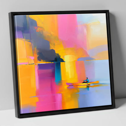 Colourful Kayaking on the Lake lake district walking canvas wall art in black frame