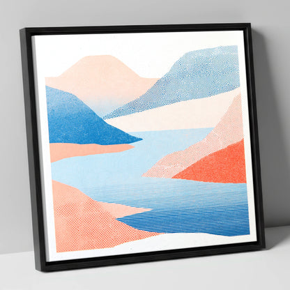 Graphic Lake And Coral Fells lake district lake canvas wall art in black frame