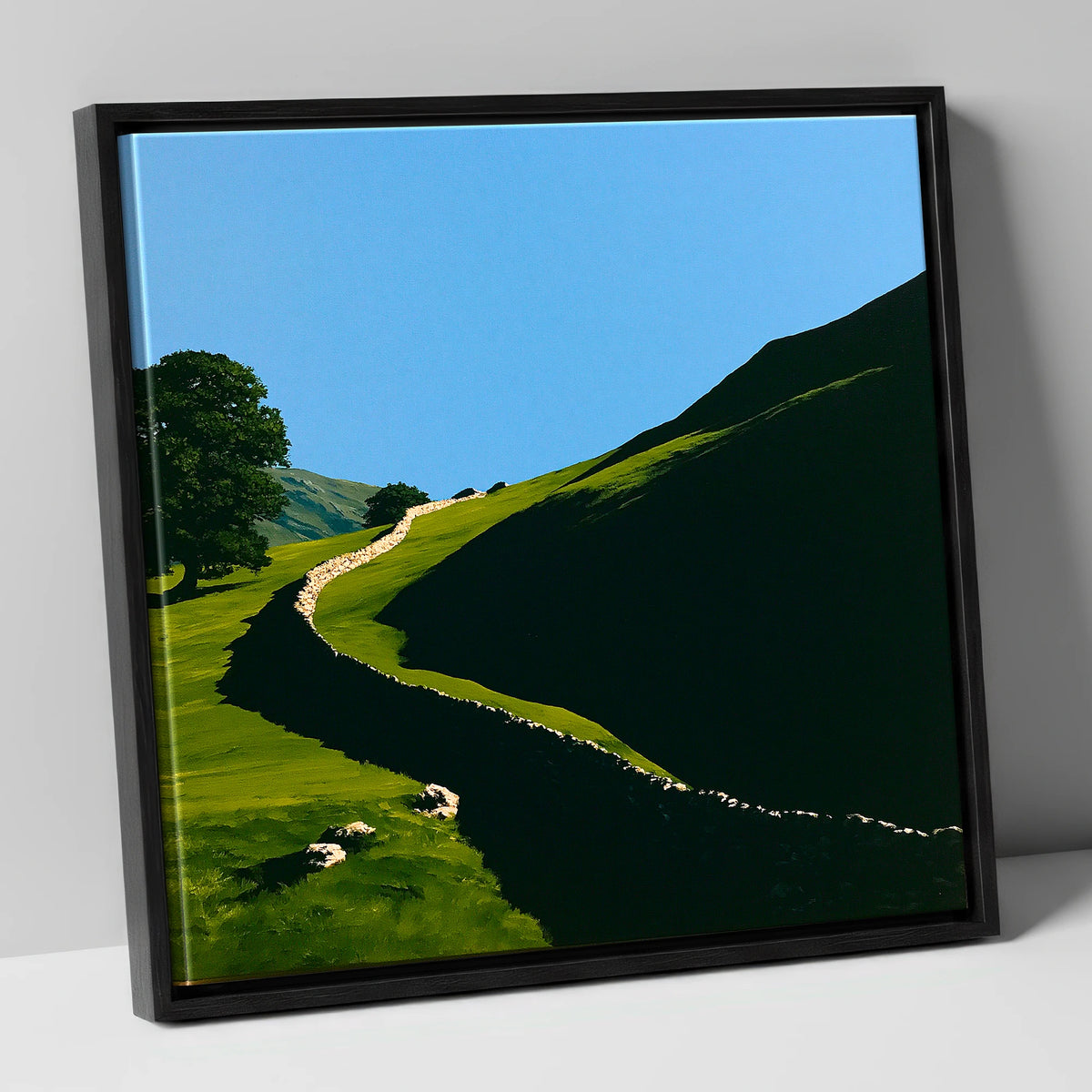Shadowed Valley Drystone Wall lake district valley canvas wall art in black frame