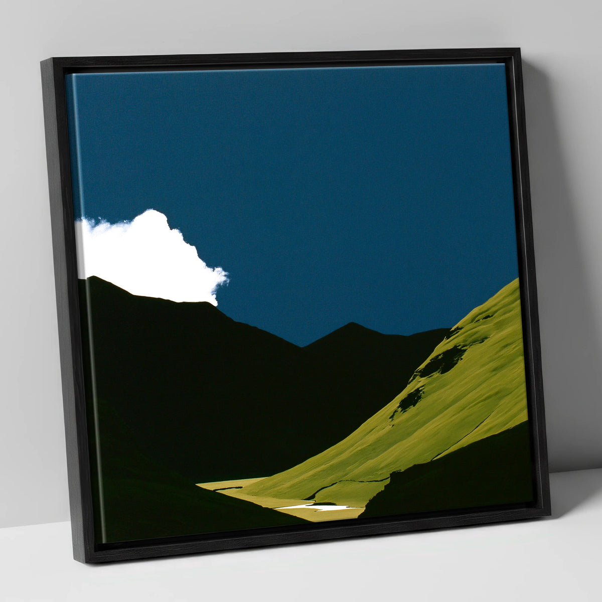 Sunlit Fell Under Storm Cloud lake district sky canvas wall art in black frame