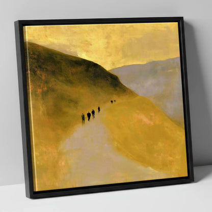 Walkers on a Golden Fell Path lake district walking canvas wall art in black frame