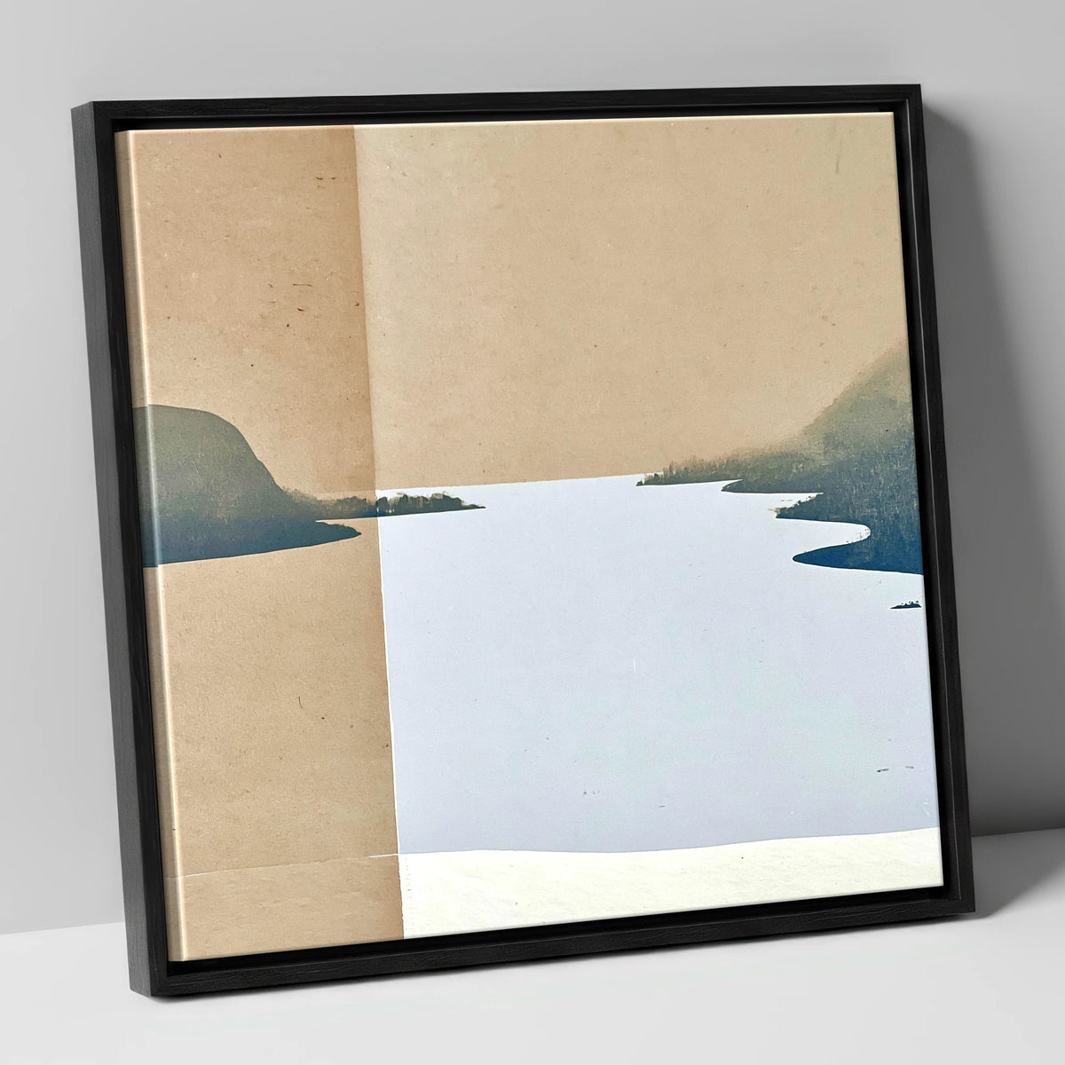 Minimalist Ullswater in Slate Blue lake district lake canvas wall art in black frame