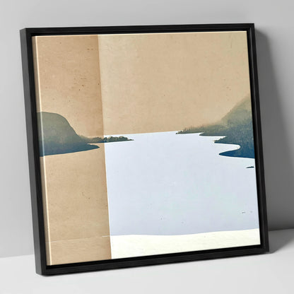 Minimalist Ullswater in Slate Blue lake district lake canvas wall art in black frame