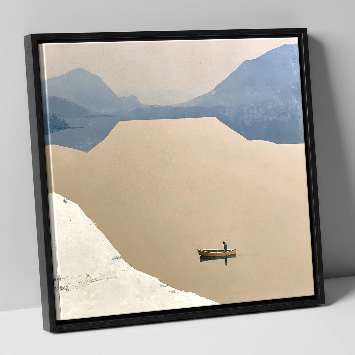 Lone Rower on an Ochre Lake lake district lake canvas wall art in black frame
