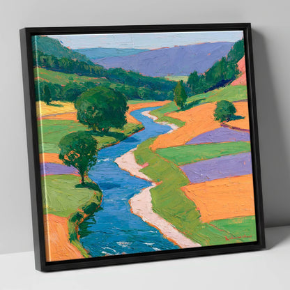 Electric Blue Winding River Valley lake district waterfall canvas wall art in black frame