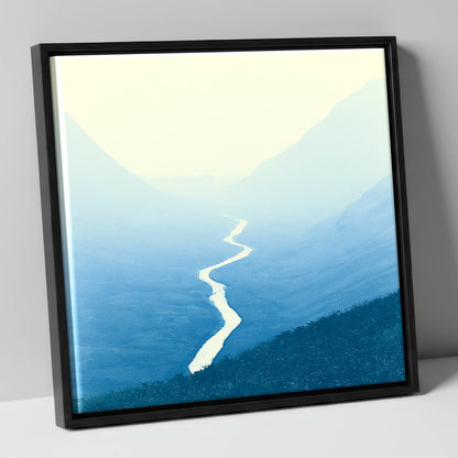 Blue Valley Winding River lake district waterfall canvas wall art in black frame