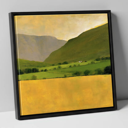Golden Field Below the Fells lake district valley canvas wall art in black frame