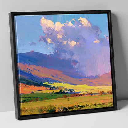Vivid Fells Under Passing Shower lake district fell canvas wall art in black frame