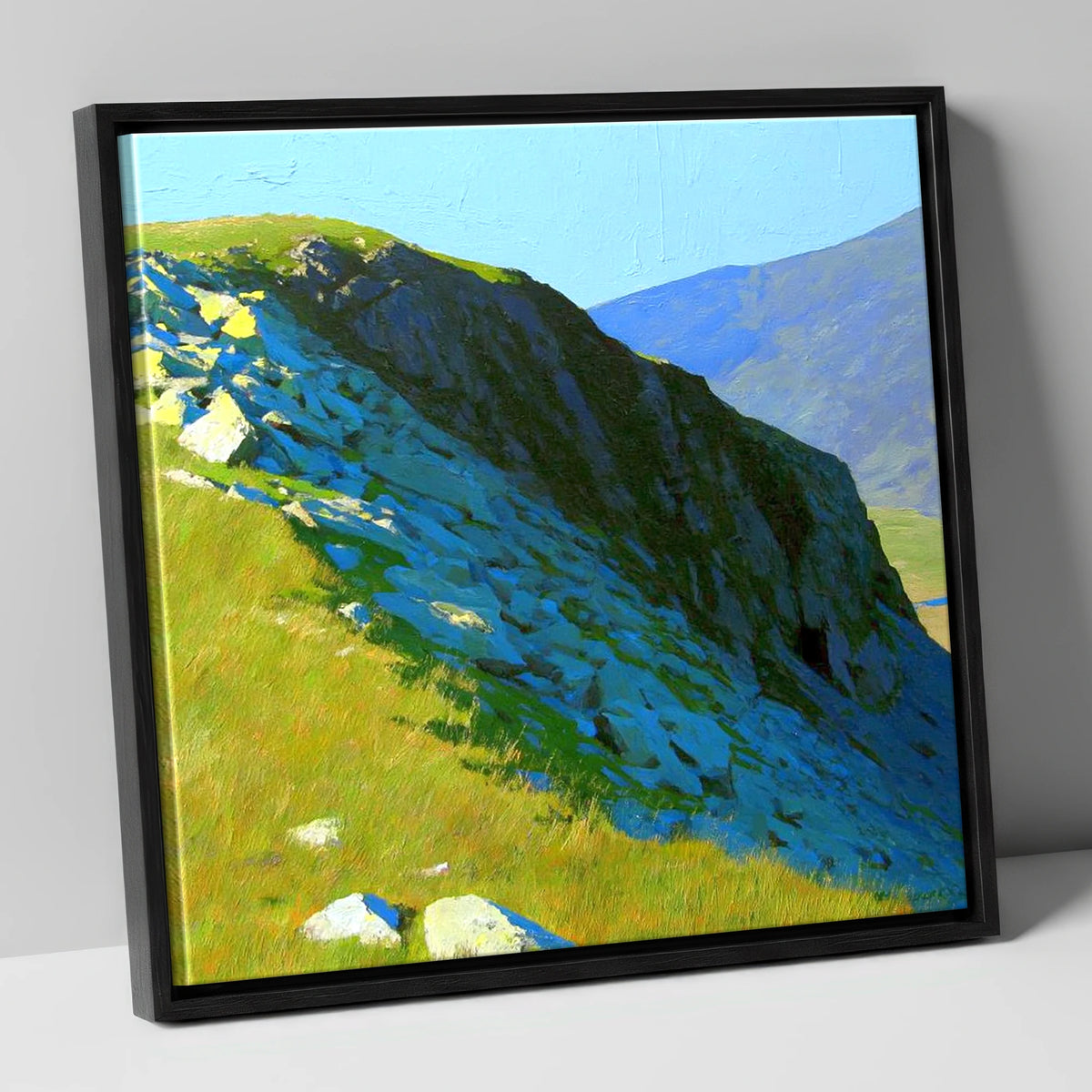 Sunlit Slopes on Rossett Pike lake district fell canvas wall art in black frame