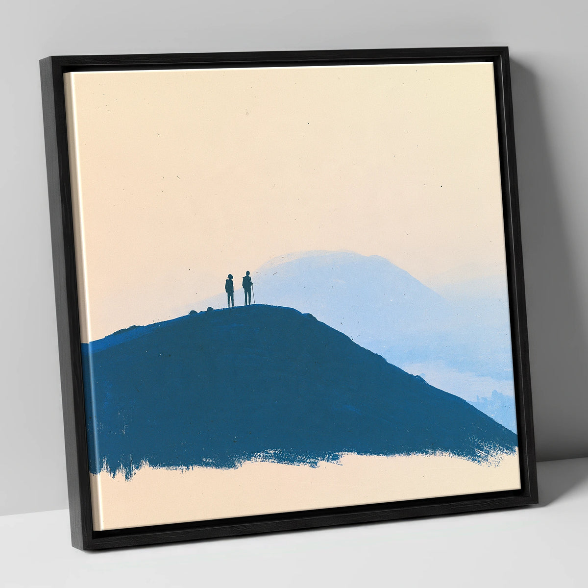 Silhouetted Hikers on Blue Fells lake district fell canvas wall art in black frame