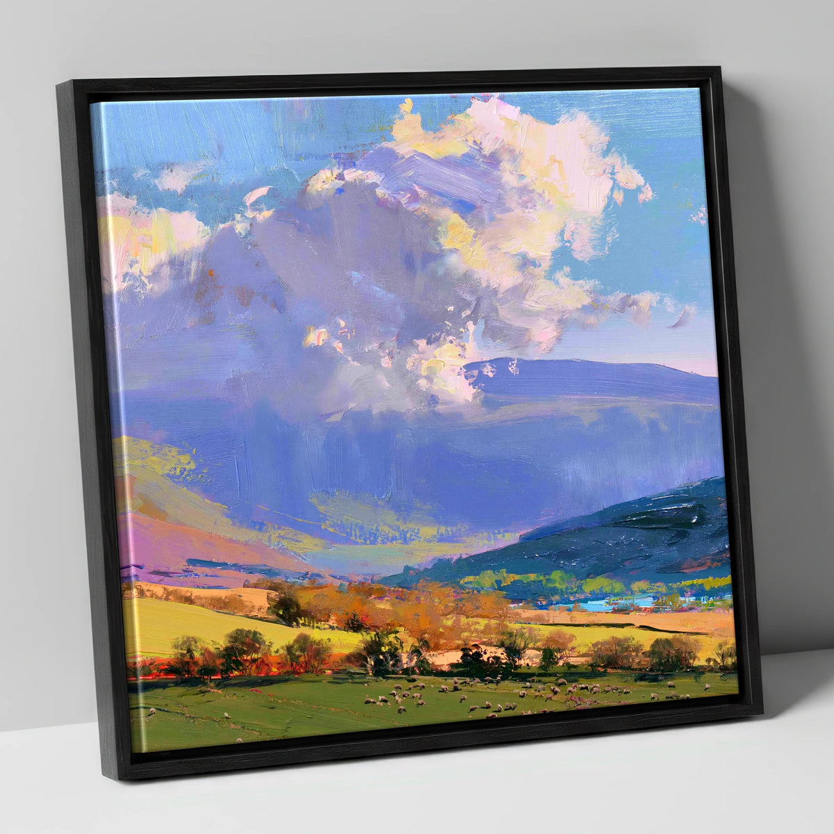 Vibrant Fells Under Dramatic Cloud lake district fell canvas wall art in black frame