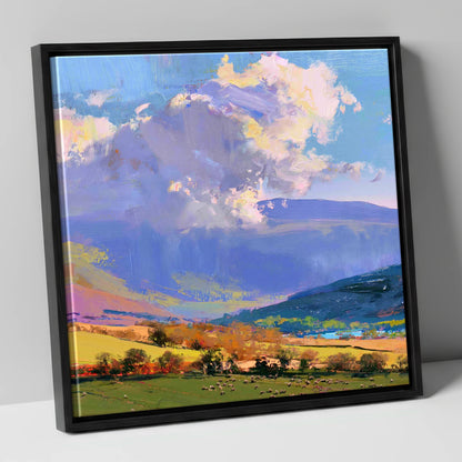 Vibrant Fells Under Dramatic Cloud lake district fell canvas wall art in black frame