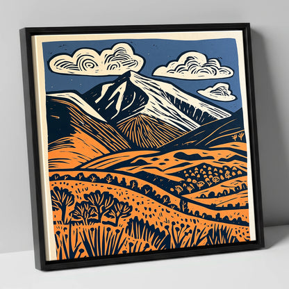 Skiddaw in Terracotta and Navy lake district fell canvas wall art in black frame