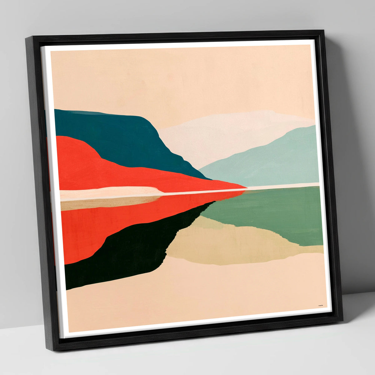 Contemporary Calm Lake Reflections lake district lake canvas wall art in black frame