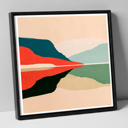 Contemporary Calm Lake Reflections lake district lake canvas wall art in black frame