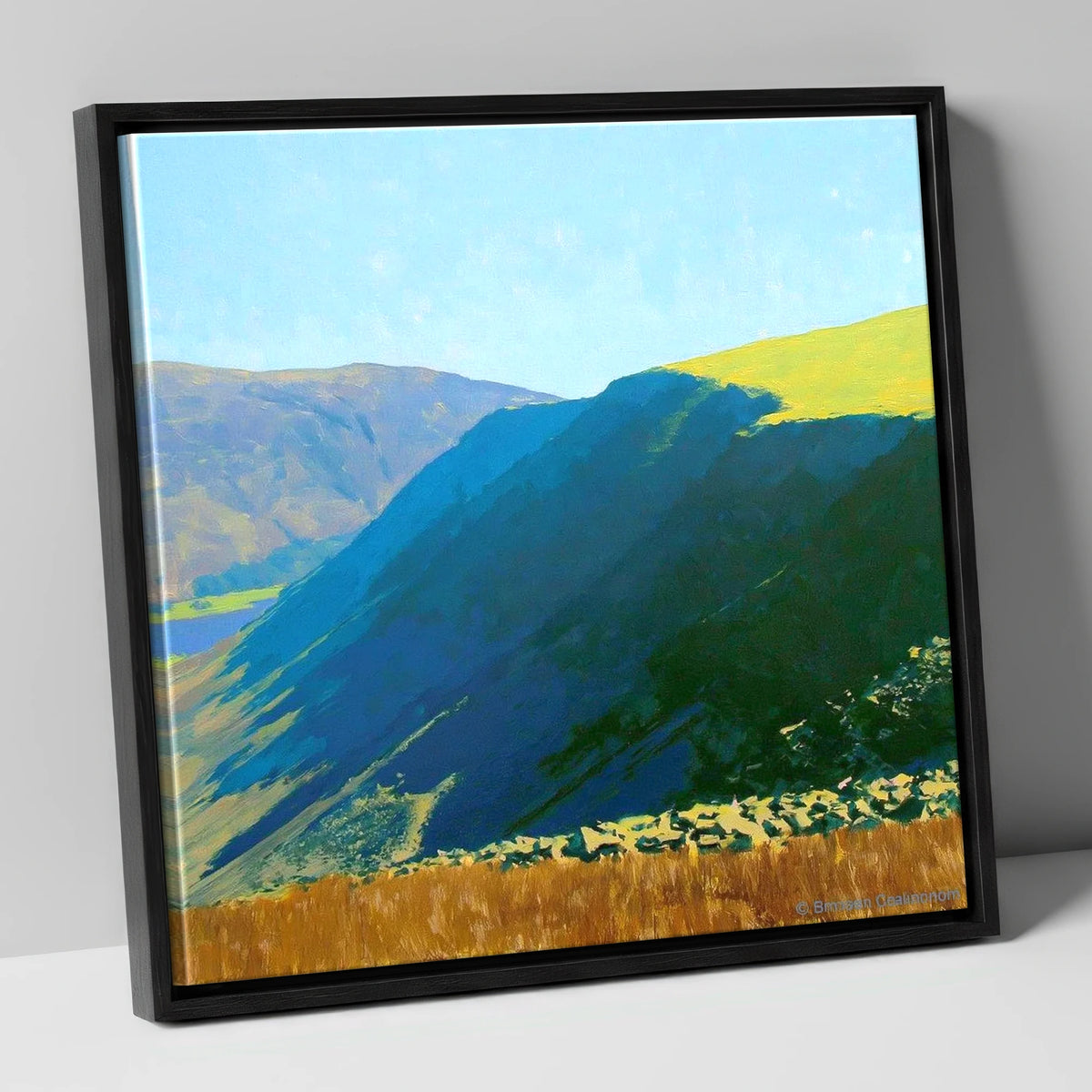 Steep Shadows on Gray Crag lake district fell canvas wall art in black frame