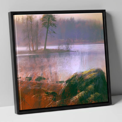 Tarn Hows Island Pine lake district lake canvas wall art in black frame