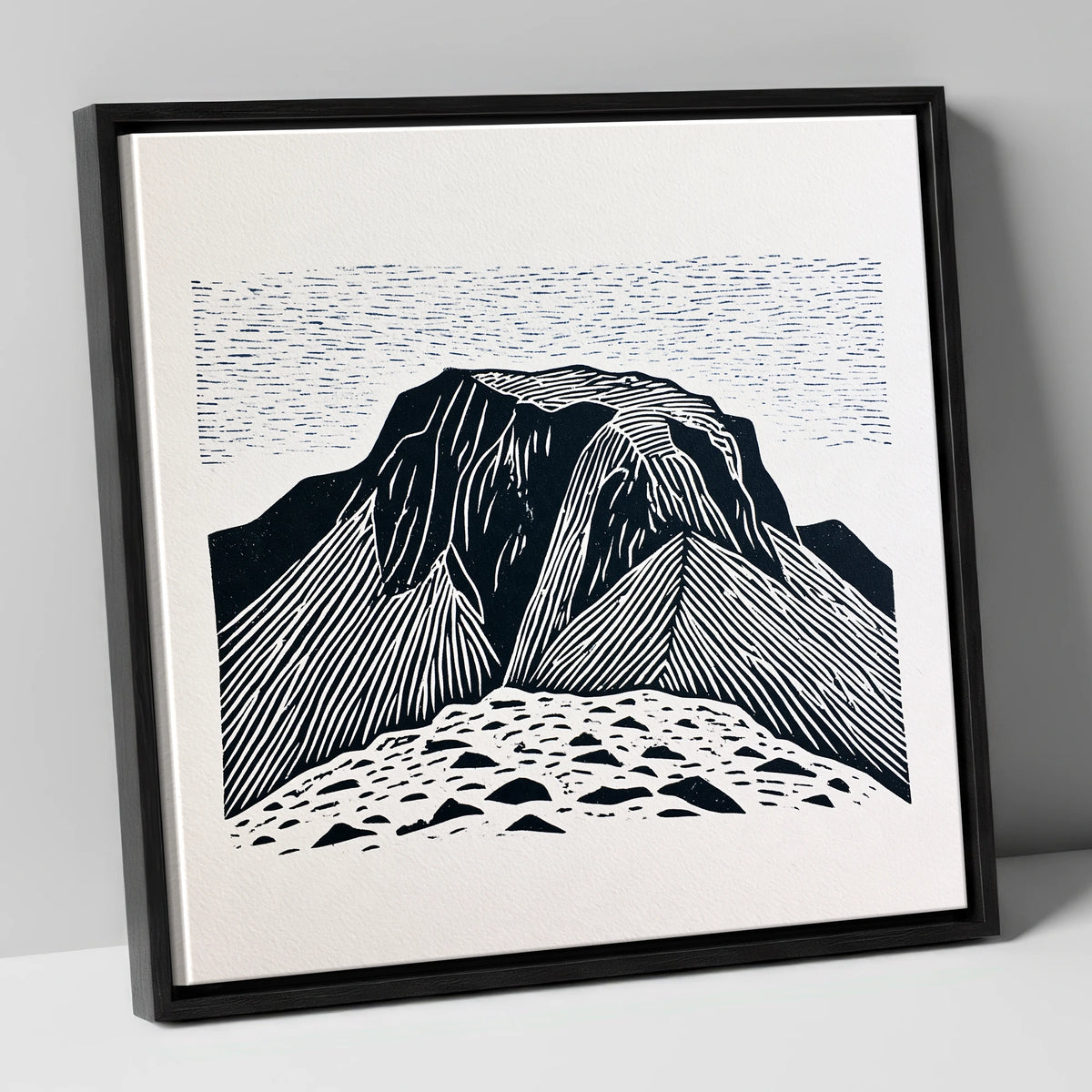 Great Gable Monochrome Graphic lake district fell canvas wall art in black frame