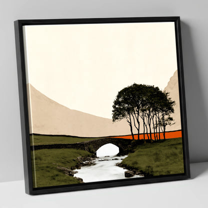 Stone Bridge With Silhouetted Trees lake district waterfall canvas wall art in black frame