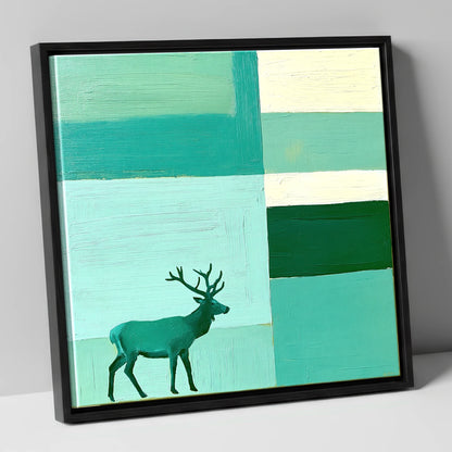 Abstract Teal Red Deer Stag lake district wildlife canvas wall art in black frame