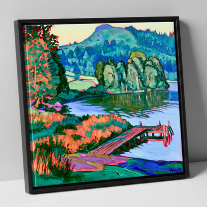 Vibrant Wooden Pier at Grasmere lake district lake canvas wall art in black frame