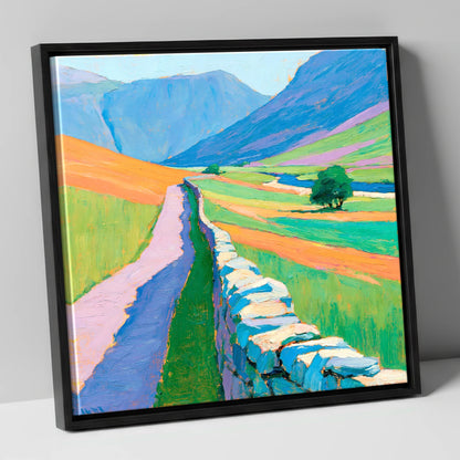 Drystone Wall Through Vivid Valley lake district valley canvas wall art in black frame