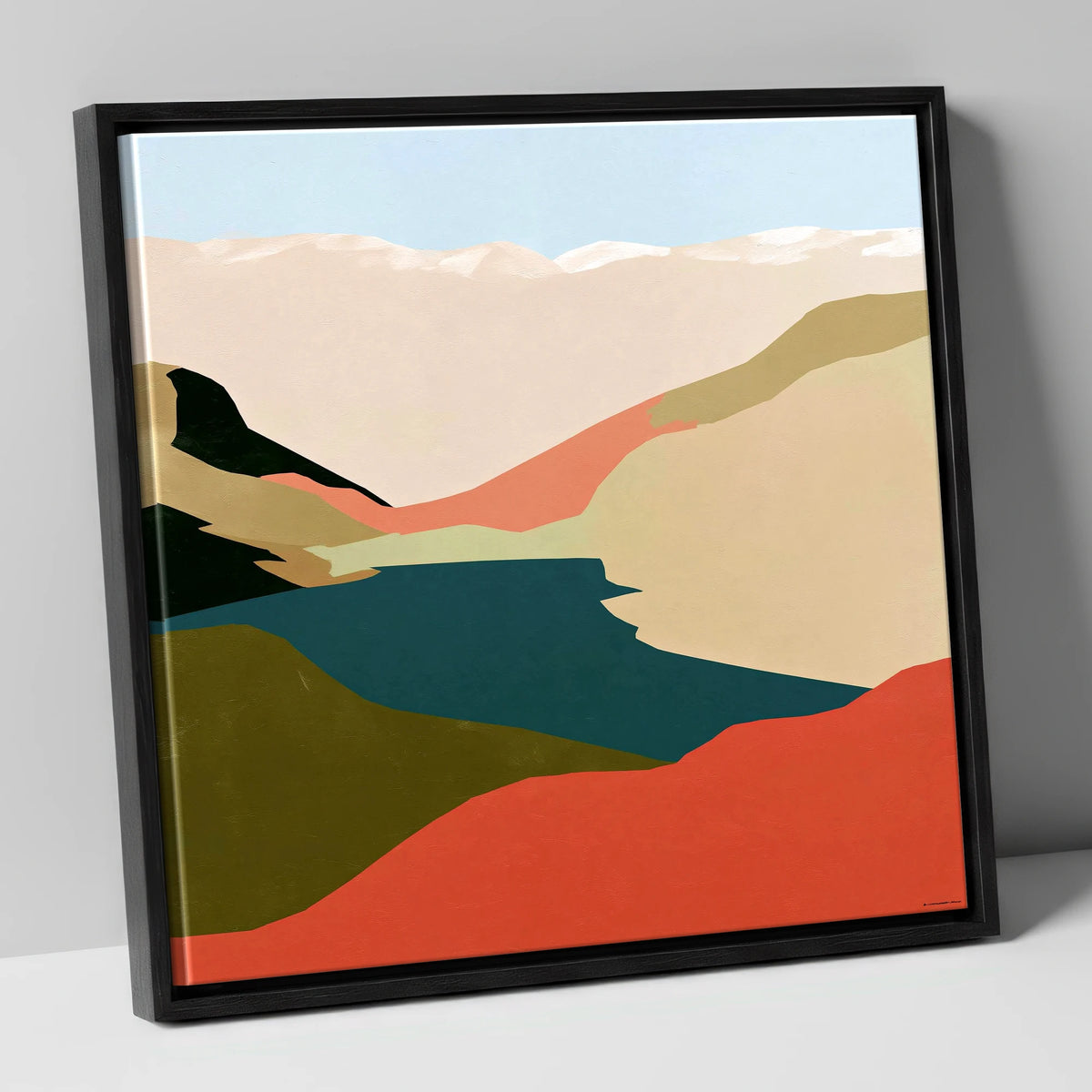 Easedale Tarn in Bold Terracotta lake district lake canvas wall art in black frame